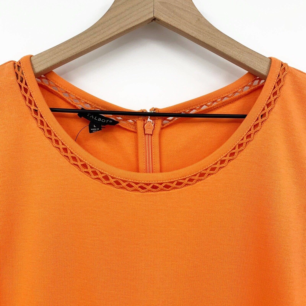Talbots Knit Dress Size L Lace Trimmed Fit & Flare Sleeveless Stretch Orange - Picture 4 of 8